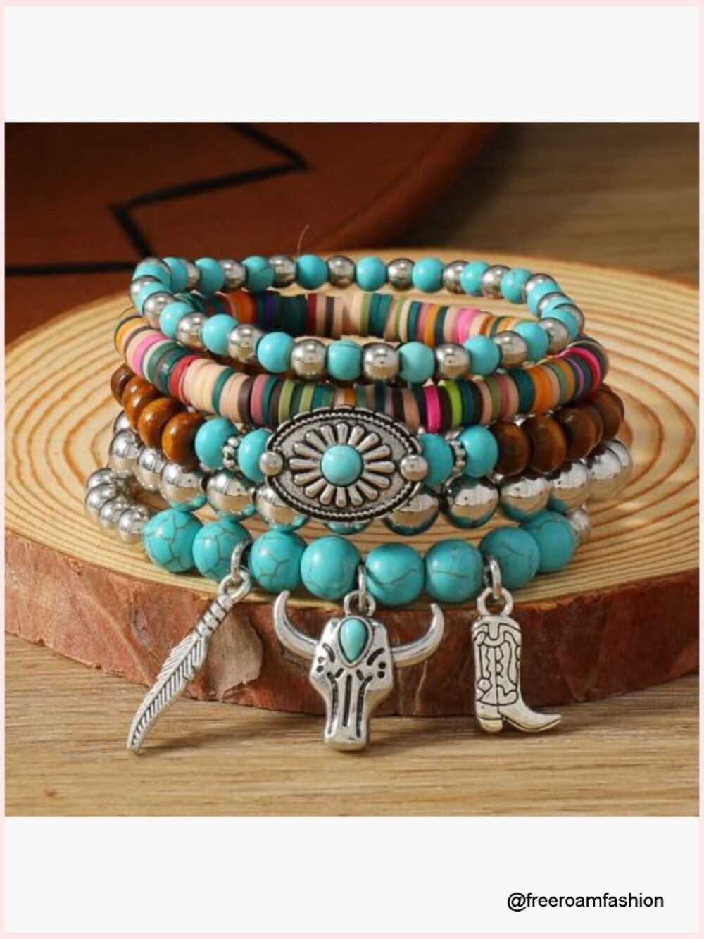 Turquoise Beaded Bracelet Stackable Boho Western Style - Picture 3 of 7
